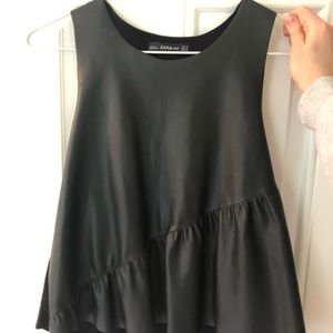 ZARA black faux leather ruffle top.